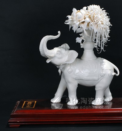 吉祥平安德化白瓷傳統(tǒng)動物大象花卉藝術(shù)雕塑家居辦公商務(wù)禮品工藝擺件