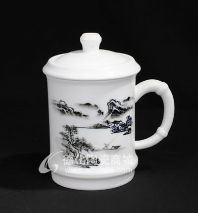 黑山水竹節(jié)杯/德化陶瓷/陶瓷杯子/水杯
