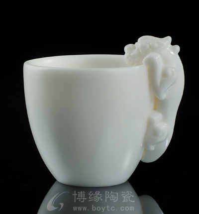 螭龍杯玉瓷杯高檔茶杯高檔會所茶具送禮佳品