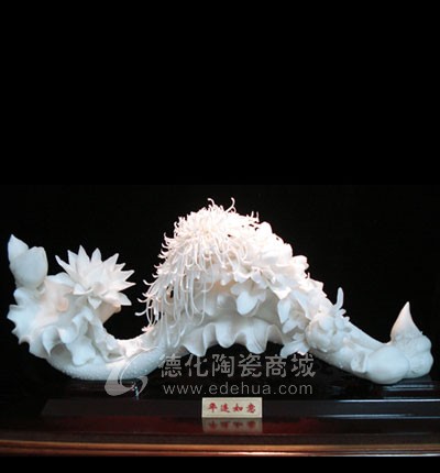 年蓮如意/陶瓷工藝品/德化陶瓷/花卉瓷雕/居家擺件