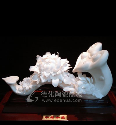 和諧如意(小)/陶瓷工藝品/德化陶瓷/花卉瓷雕/居家擺件