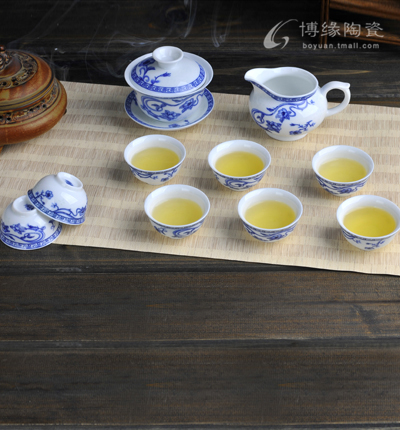 10頭玲瓏錦上添花功夫茶具青花茶具鐵觀音蓋碗玉瓷茶具