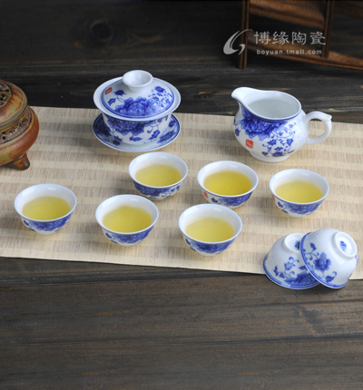 10頭玲瓏國色天香功夫茶具青花茶具鐵觀音蓋碗玉瓷茶具