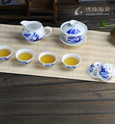 國色天香8入功夫茶具青花茶具鐵觀音蓋碗玉瓷茶具