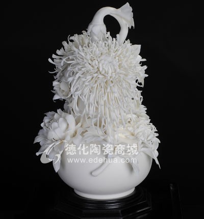 菊花滿福/陶瓷工藝品/德化陶瓷/花卉瓷雕/居家擺件