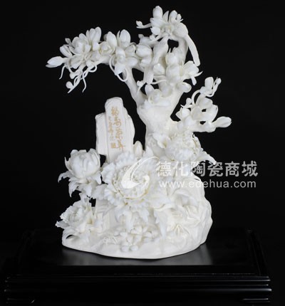 福壽榮華/陶瓷工藝品/德化陶瓷/花卉瓷雕/居家擺件
