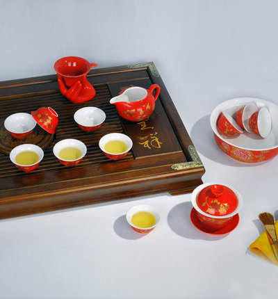 紅金牡丹15頭茶具
