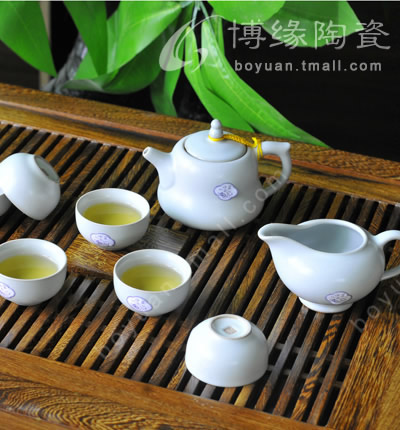 博緣汝窯整套茶具開片釉汝窯茶具月白葫蘆壺