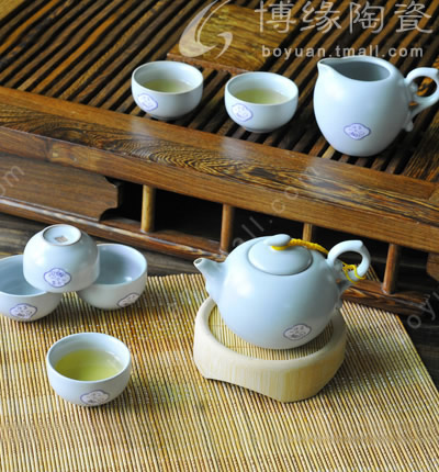 博緣汝窯整套茶具開片釉汝窯茶具月白飄逸壺8入