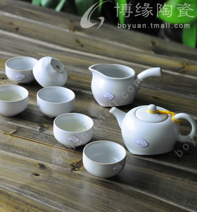 博緣汝窯整套茶具開片釉汝窯茶具月白短柄壺8入