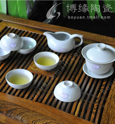 博緣汝窯整套茶具開片釉汝窯茶具月白大蓋碗8入