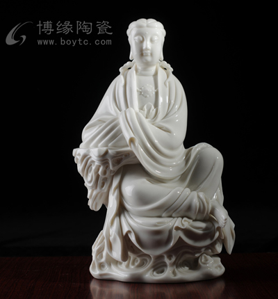 坐巖觀音德化白瓷觀音菩薩坐巖石佛像家居佛堂供奉工藝品擺件