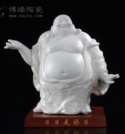日日是好日德化白瓷站立彌勒笑佛雕塑像家居佛堂風水招財擺件