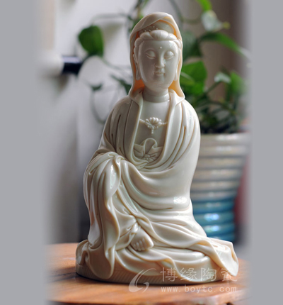 12寸坐蓮觀音德化白瓷坐蓮觀世音菩薩家居佛堂供奉擺件陳明良