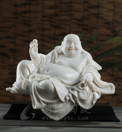 戲珠彌勒陶瓷笑佛擺件德化白瓷客廳裝飾工藝品