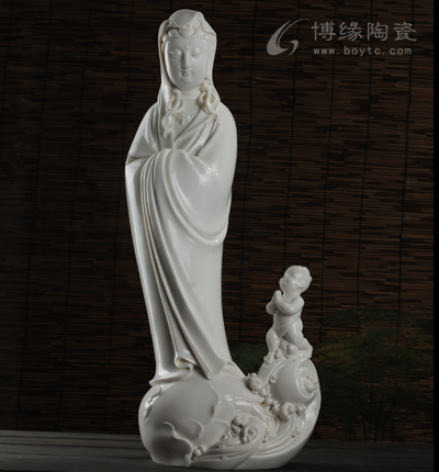 童子拜觀音德化白瓷瓷器工藝品供奉擺件