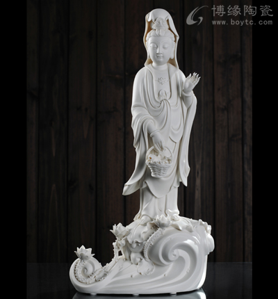 魚籃觀音德化白瓷古典觀世音站立佛像雕塑家居辦公風(fēng)水工藝擺件