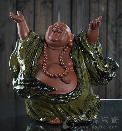 歡天彌勒佛擺件家居客廳裝飾創(chuàng)意工藝品商務開業(yè)禮品佛像陶瓷器福建省工藝美術師——王順
