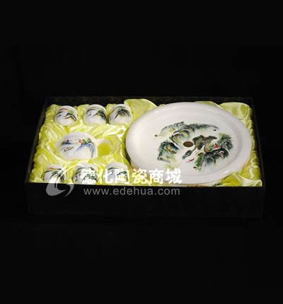 手繪山水13寸大茶盤普洱茶茶具