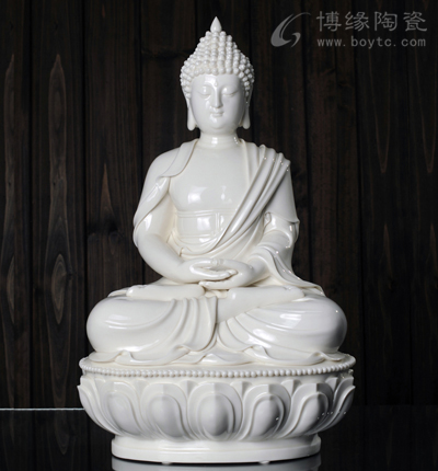 18寸釋迦摩尼家居鎮宅人物擺件手工雕塑陶瓷禮品佛教用品福建省工藝美術師—林建平