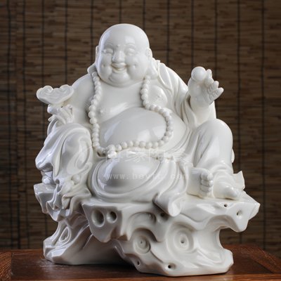 坐巖戲珠彌勒陶瓷彌勒佛家居裝飾工藝禮品過節(jié)喜慶禮品客廳電視柜辦公室裝飾擺件