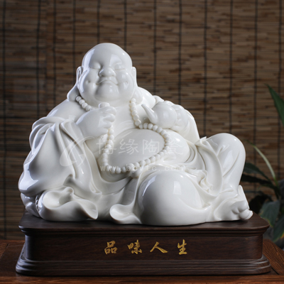 品味人生陶瓷彌勒佛家居裝飾工藝禮品過節喜慶禮品客廳電視柜辦公室裝飾擺件拍胸舞