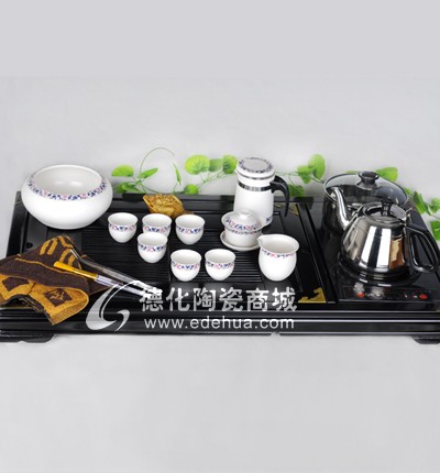 蘭藤花小茶王杯10入帶燒水壺雙龍戲珠木制茶盤組
