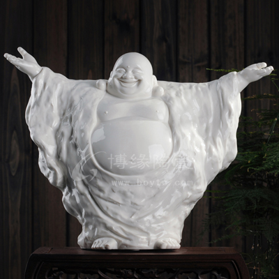 皆大歡喜德化白瓷笑佛彌勒站立像家居佛堂供奉風水招財工藝擺件