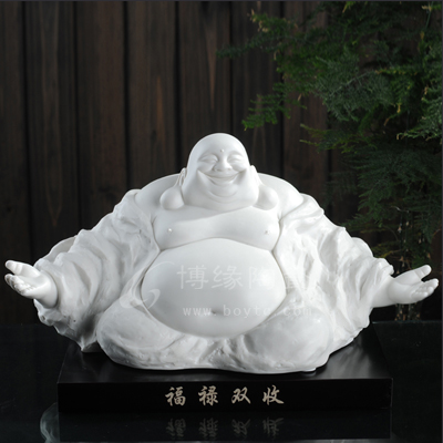 福祿雙收德化白瓷彌勒笑佛家居佛堂供奉風水招財工藝品擺件
