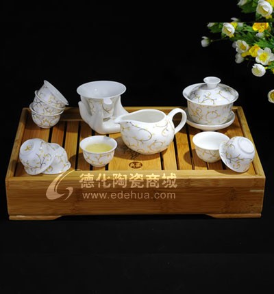 12頭白金線花/德化陶瓷/陶瓷茶具/功夫茶具