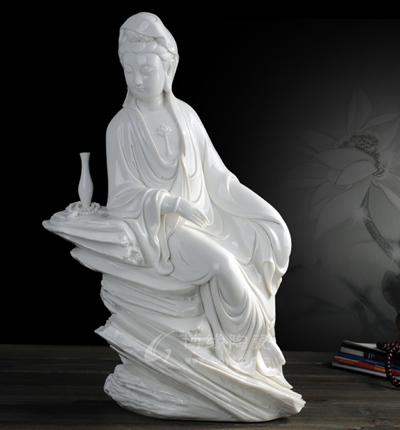 坐巖自在觀音德化白瓷傳統(tǒng)觀世音菩薩人物雕塑工藝擺件