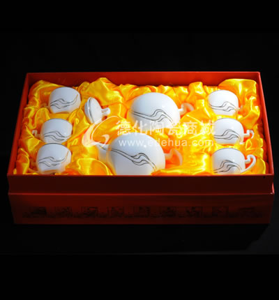 8頭描金祥云茶具/德化陶瓷/普洱花茶茶具/商務(wù)禮品