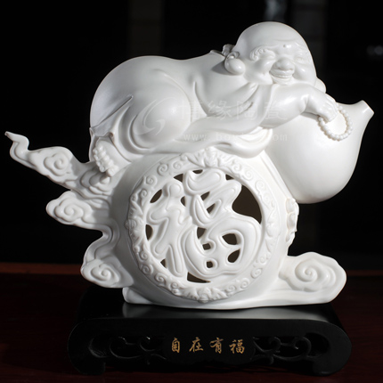 自在有福德化白瓷傳統人物雕塑家居辦公風水招財工藝擺件