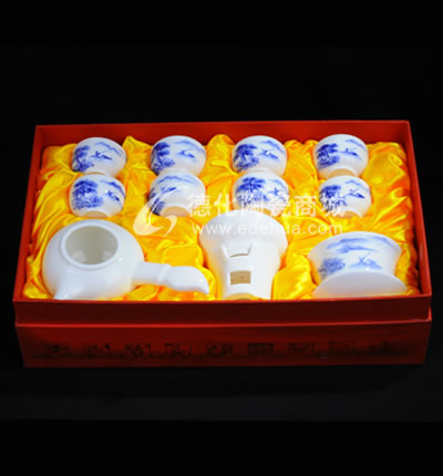 12頭手繪蘭山水富貴茶具/德化陶瓷/普洱花茶茶具/商務禮品