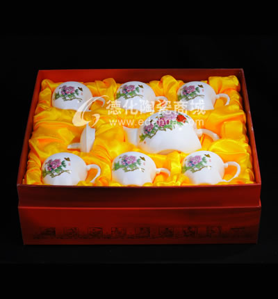 7頭金牡丹將弓茶具/德化陶瓷/普洱花茶茶具/商務(wù)禮品