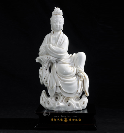 坐巖觀音德化白瓷觀音菩薩坐巖石佛像家居佛堂供奉工藝品擺件