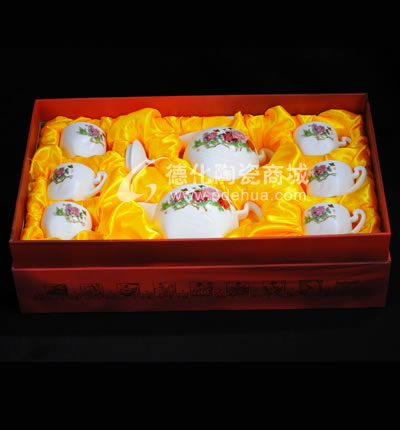 8頭金牡丹祥云茶具/德化陶瓷/普洱花茶茶具/商務(wù)禮品