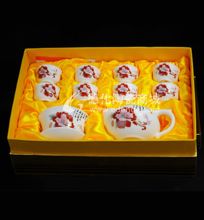 10頭富貴牡丹茶具/德化陶瓷/功夫茶具/商務(wù)禮品