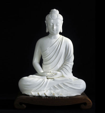 華嚴三圣德化白瓷如來佛坐像家居佛堂供奉工藝品擺件