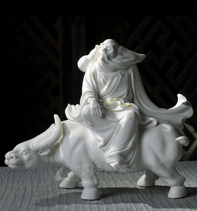 老子出關(guān)德化白瓷歷史人物動(dòng)物牛雕塑家居辦公商務(wù)送禮工藝擺件