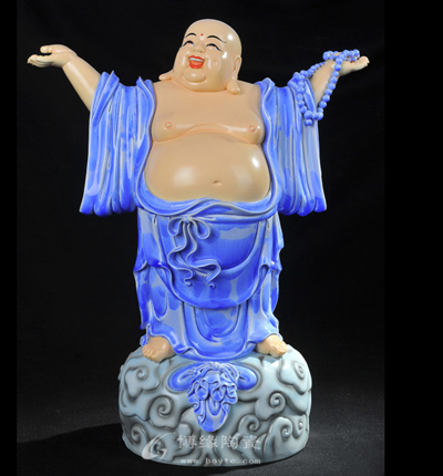 皆大歡喜德化陶瓷彩釉大號站立彌勒佛像家居辦公招財擺件