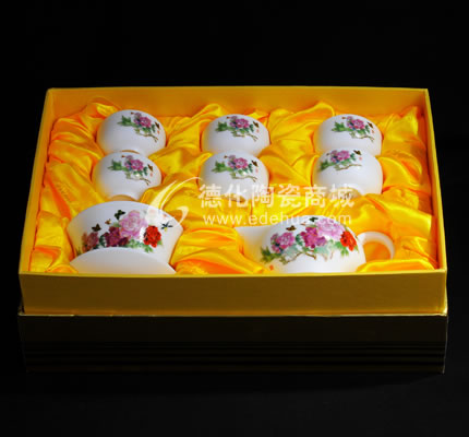 8頭金牡丹茶具/德化陶瓷/普洱花茶茶具/商務禮品