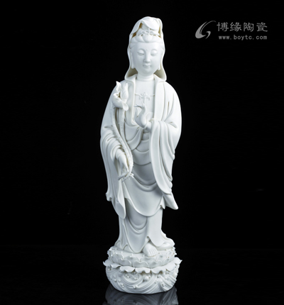 16寸立蓮觀音德化白瓷大號(hào)觀音菩薩佛像擺件家居供奉工藝品擺設(shè)