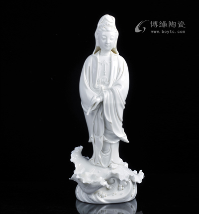 16寸荷葉滴水觀音德化白瓷大號(hào)觀音菩薩佛像擺件家居供奉工藝品擺設(shè)