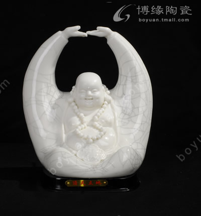頂天立地笑佛德化白瓷冰裂釉彌勒佛家居辦公工藝擺件商務(wù)禮品