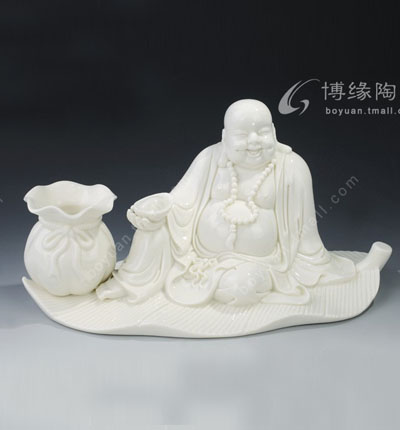 坐蒲彌勒筆筒笑佛德化白瓷彌勒佛筆筒家居書房辦公工藝擺件商務禮品