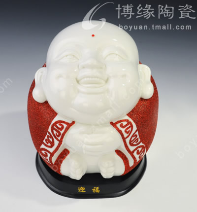 紅沙金迎福德化陶瓷泉州特色拍胸舞元素彌勒佛家居辦公擺件