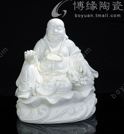 10寸坐蓮笑佛笑佛德化白瓷彌勒佛家居辦公送禮招財工藝擺件