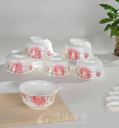 夢幻花園金鐘碗家庭實用型德化白瓷禮盒裝陶瓷餐具
