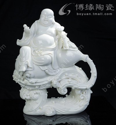 坐葫蘆笑佛德化白瓷傳統人物雕塑彌勒笑佛家居辦公風水招財工藝擺件